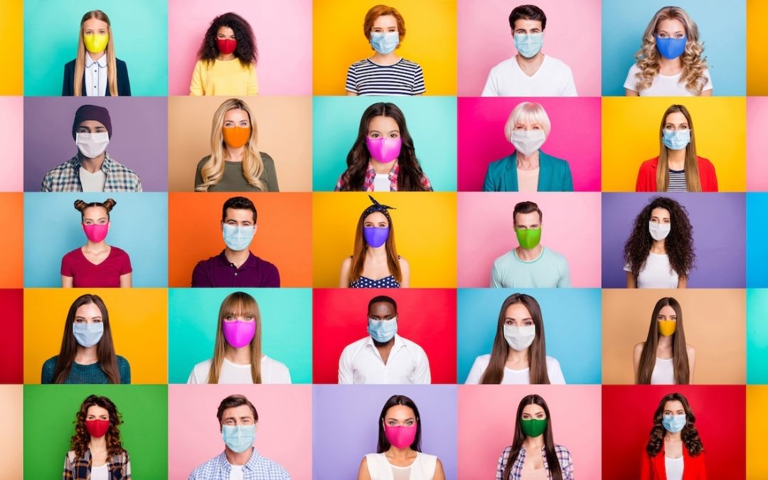montage of people wearing face masks